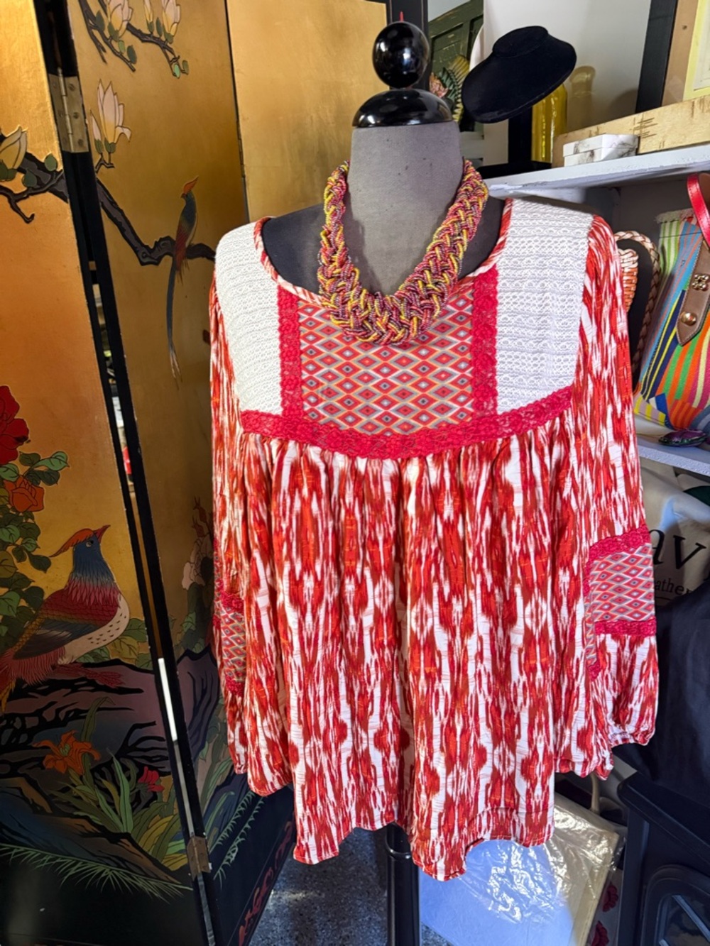 Boho Red Ikat Peasant Top - Farmers Market